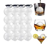 Molde redondo transparente con 4 orificios para hacer bolas de hielo y cubierta de silicona, ideal para hacer cubitos de hielo, cócteles, bourbon, brandy y whisky (2 unidades)