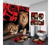 4PCS Flower Shower Curtain Set with Non-Slip Rugs Toilet Lid Cover and Bath Mat Black Shower Curtain Waterproof Bathroom Decor