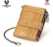 Cartera de cuero genuino con doble cremallera y antirrobo RFID para hombre, con ranuras para múltiples tarjetas, monedero de cuero Crazy Horse