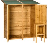 Outsunny Caseta de Jardín de Madera 140x75x157 cm Cobertizo para Almacenaje de Herramientas con Techo Asfáltico Estantería y 2 Puertas con Cerrojo para Exterior Terraza Natural