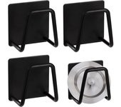 Soporte para esponja de fregadero de cocina, de acero inoxidable, con ganchos adhesivos, para tapas, para paños de cocina, tapas de ollas y cepillos, 4 unidades, color negro