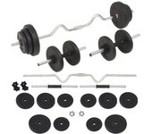 vidaXL Juego de Barras y Mancuernas con Discos Equipo de Pesas Libres Peso 30 kg, 60 kg