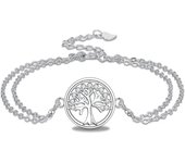 Bracelet Femmes Argent 925, Bracelet Femme Réglable 17+4cm - Fête des Mères Saint Valentin Cadeau - Avec Boîte Cadeau argent-Trèfle à quatre feuilles