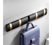 Perchero de pared Moderno, sencillo y Gruesto de Aluminio con 5 Ganchos para chaquetas, Abrigos, buffet, bolsos y más, perchero para baño, Cocina, Balcón Negro + Dorado