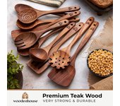 Juego de 10 utensilios de cocina de madera de teca - Utensilios de cocina de madera para sartenes y utensilios de cocina antiadherentes - Resistentes, ligeros y resistentes al calor
