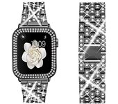 Women Diamond Strap+Case For Apple Watch 45mm 44 mm 42mm 41mm 40mm 38mm Metal Bracelet Band iWatch 7 8 9 SE Bling Cover Correa