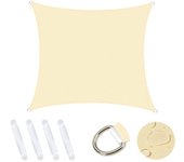 Vela de Sombra Cuadrada 5x5m, Cobertizo de Jardín 95% Bloque UV Protector Solar Toldo Tela de Sombra Impermeable Durable para Patio Exterior Jardín Patio Trasero Camping Piscina - Vela de Sombra Crema