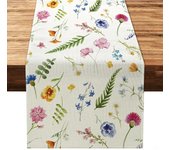 Camino de mesa 33 x 180 cm Primavera Verano Plantas Flores Camino de mesa Decoración de mesa de temporada Camino de mesa rústico de granja