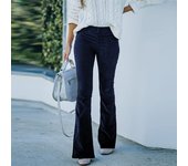 Uniquely Designed Ladies Solid Color Slim Fit Micro Flared Pants Elastic Waist Casual Pants Corduroy