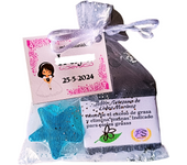 Regalos Comunión. Detalles Invitados. Estrella de Jabón Glicerina + Jaboncito Artesano Natural. Bolsita de Organza y Tarjeta . Pumarshop Cinnia Natura.