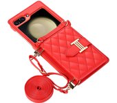 Crossbody Cards Slot Wallet Leather Case for Samsung Galaxy Z Flip 6 5 4 3 Flip5 Flip6 5G Lanyard Diamond Embossing Strap Cover