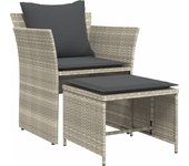 vidaXL Sillón de jardín con reposapiés ratán sintético gris claro