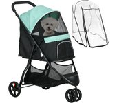 PawHut Carrito para Perros Plegable Cochecito para Mascotas Carrito para Perros Pequeños con Cesta de Almacenaje Ventana de Malla Cubierta para Lluvia y 2 Ruedas Universales 80,5x51,5x100 cm