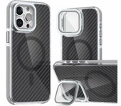 Suitable for IPhone12 13 14 15 16PRO PROMAX 14 15 16PLUS Dual Color Carbon Fiber Lens Cover Bracket High Transparency Phone Case