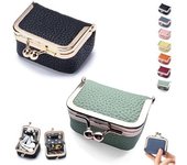 Mini joyero de cuero genuino, mini monedero, estuche para joyas con cierre de beso, estuche de viaje para anillos, pendientes, collares y pulseras (3 unidades A)