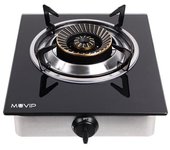 Muvip Cocina de Gas Inox 1 Fuego - Cristal Templado - Encendido Piezoelectrico - Quemador de Hierro Fundido Desmontable