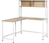 HOMCOM Escritorio en Forma de L Multifuncional Mesa de Ordenador para Oficina o Estudio con Estantes Altos Espacio Amplio Moderno y Minimalista 140x125x149 cm Color Madera