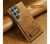 Luxury Wireless Charging Leather Phone Case For Magsafe Samsung Galaxy S24 Ultra S23 Plus S22 Magnetic Back Cover Holder Stand