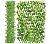 PANDAHOME Valla Verde Artificial – Cercado Extensible con Hojas y Flores Decorativas – Protección de Privacidad para Jardín, Balcón y Patio