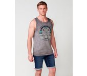 Koroshi Camiseta sin mangas de algodón con estampado calavera para hombre en gris