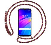 Tumundosmartphone Funda Colgante Transparente para Xiaomi Redmi 7 con Cordon Rosa / Dorado