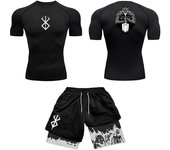 Anime 3D Printed Men's Compression Set short Sleeve Gym Top+Workout Shorts Quick Drying Breathble Athletics Rash Guard Set