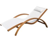Outsunny Tumbona Tipo Hamaca para Jardín Terraza Playa Piscina o Patio 161x72x68 cm Color Blanco Hecha de Madera Malla y Texteline con Almohadilla