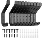 Paquete de 10 ganchos de pared para colgar abrigos: gancho resistente de metal de 10 kg con tornillo, perchas individuales para ropa y toallas, para puerta de baño, color negro, 10 cm