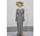 Women Summer Solid Tunics Pleats Maxi Dress For 2024 New Spring Fashion Bell Sleeves Festa Luxo Party Elegant Long Sleeve Dress