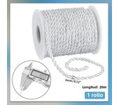21.9 Yards White Twisted Cord 3 Layers Braided Cord with Spool Decorative Twisted Satin Glitter Rope Braided Cord for Crafts