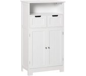 Armario de Baño con 2 Puertas Estante Ajustable 2 Cajones y Compartimento Abierto Mueble Auxiliar de Almacenaje para Salón Cocina 60x30x108,8 cm Blanco