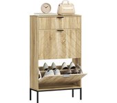 HOMCOM Zapatero Estrecho con 2 Puertas Zapatero Entrada Recibidor con Cajón y Estantes Ajustables para 8 Pares de Zapatos 60x24x105,5 cm Roble