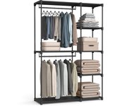 Armario de Ropa Plegable con Perchero y Barras - 43x124x182 cm, Organizador de Almacenamiento Abierto para Dormitorio, Negro y Topo