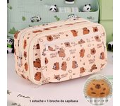 Kawaii Pencil Case Boys and Girls Student Stationery Box 9 Compartments Capybara Pattern Translucent Stationery Storage Bag