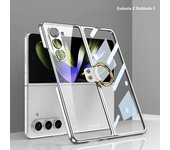 Luxury Plating HD Transparent Case for Samsung Galaxy Z Fold 6 5 5G Case with Ring Metal Ring Clear Shockproof Shell Case
