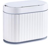 Mini bote de basura con tapa, bote de basura de escritorio pequeño, bote de basura automático delgado, cesto de basura con sensor de movimiento de 1,3 galones para dormitorio, con borde gris