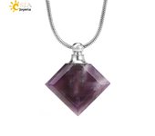 Silver Color Natural Stone Perfume Bottle Necklace Rhombus Crystal Pendant Essential Oil Stailness Steel Chain Necklaces H417