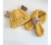 Autumn and Winter Male and Female Baby Bear Hat Scarf Two-piece Set Thickened Warm and Windproof Baby and Child Super Cute Hat