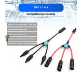 Power Solar Connectors 30A Y-Branch Cable, Solar Cable Parallel Adaptor in Pair for Solar Panel 1*M/FF+1*F/MM black red Power