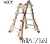 BTF Escalera Plegable Telescópica Articulada en Aluminio  De 10 hasta 24 peldaños. Certificada Normativa EN131, Capacidad Máxima 150 kg.