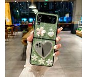 Luxuxy Diamond Heart Mirror Pearl Flower Glitter Phone Case Cover For Samsung Galaxy Z Flip 3 4 5 6 5G