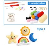 Crochet Material Pack Star Moon Flower Pendant wih Knitting Yarn Crochet Hook Fiber Fill for Beginners
