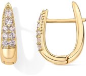 18K chapado en oro 925 postes de plata de ley zirconia cúbica en forma de U pendientes de aro | Hipoalergénico CZ Huggie pendientes para mujeres oro amarillo