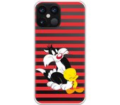 Funda original compatible con iPhone 12 Pro Max con un diseño de Sylvestre y Piolin Franjas Rojas