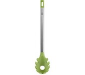 Bra - Cuchara de Pasta Prior, 33 cm, Acero Inoxidable y Silicona Verde, Apto Lavavajillas, Utensilio Cocina, Laterales Dentados