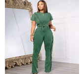 Streetwear Tassel Two Piece Set for Woman Y2K Clothes Casual T-shirt Top and Flare Pants Sporty Fitness Tracksuit Joggings Femme