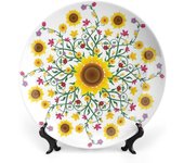 Plato decorativo de cerámica de 25 cm con flores amarillas, diseño de tulipanes románticos con estampado botánico holandés, ideal para cenas elegantes, eventos de lujo, cenas, bodas y catering.