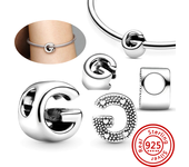 925 Sterling Silver Hollow Round A-Z 26 English Letter Alphabet DIY Beads Fit Original Pandora Charms Bracelet Fine Jewelry Gift