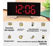 Mirror Digital Alarm Clock Temperature Date 2 Levels of Brightness Adjustment Snooze Table Clock 12/24H Night Mode LED Clock