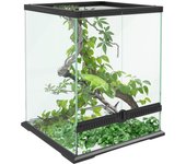 PawHut Terrario para Reptiles Caja de Alimentación para Reptiles con Diseño Antiescape, Ventilación Terrario de Vidrio de 120 L con Pasacables para Anfibios Araña Metal Negro 45 x 45 x 60 cm